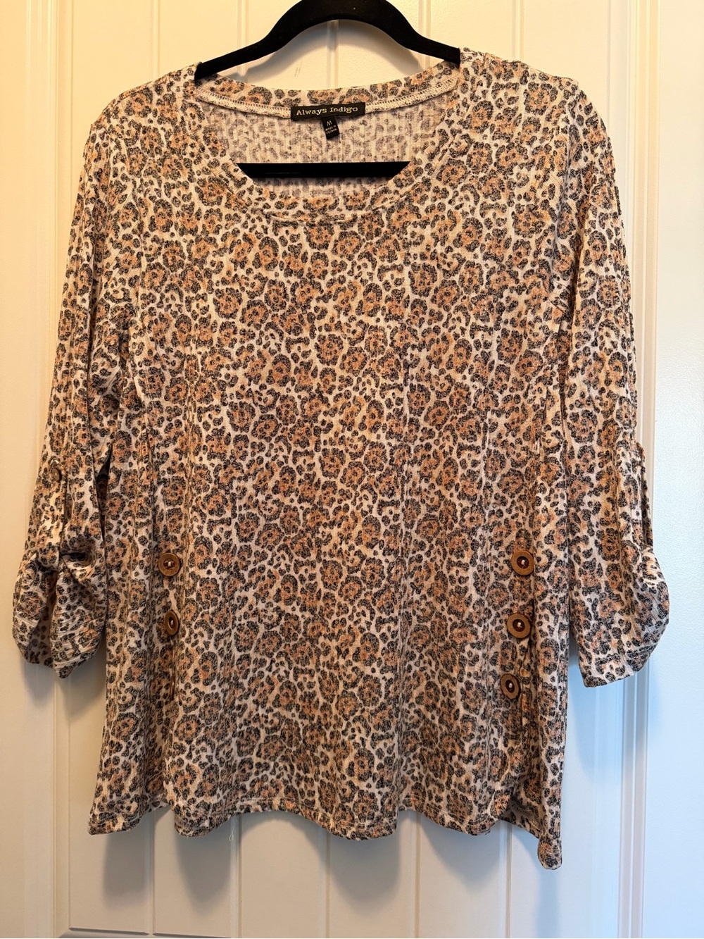 Women's Beige Leopard Print Button-Accent Top